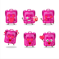 Poster - Pink school bag cartoon character with love cute emoticon