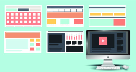 Computer monitor with  Modern web   Responsive design concept development with flat style Technology Creativity  illustration.