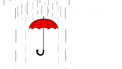 Wall Mural - Rain fall and red umbrella, climate, weather, protection and safety concept. White background. Copy space,