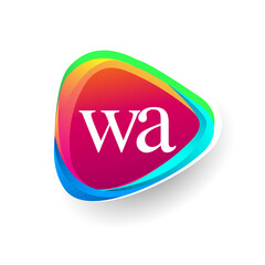 Letter WA logo in triangle shape and colorful background, letter combination logo design for company identity.