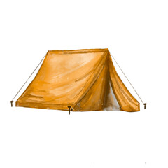 yellow camping tent. hand drawn watercolor tent for tourism. isolated on white background. adventure
