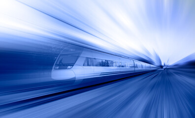 Wall Mural - High speed train runs on rail tracks . Train in motion