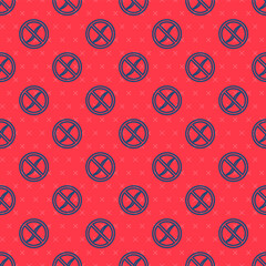 Poster - Blue line Anti worms parasite icon isolated seamless pattern on red background. Vector.