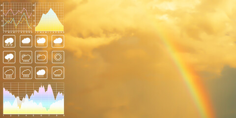 Wall Mural - weather forecast symbol data presentation for meteorology background with graph and chart on dramati