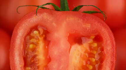 Poster - Tomato. Half of tomato macro shot.  Ripe natural tomatoes close-up