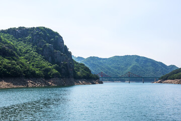 the beautiful landscape of lake tour by ship.