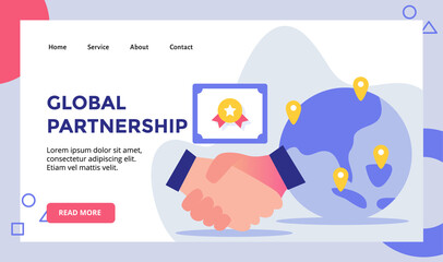 Wall Mural - global partnership handshake background of certificate campaign for web website home homepage landin