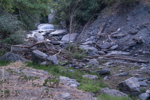 krajobraz rzeka kamienie  las drzewa liście woda lato natura  zieleń trawa
