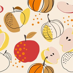 Wall Mural - Abstract seamless pattern with stylized apples and pumpkins. Modern abstract design for paper, covers, fabrics, home decoration and other purposes.