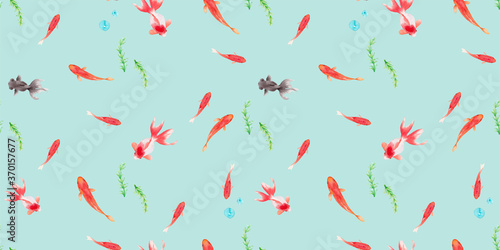 涼しげな金魚と水草のシームレスパターン 水彩イラスト Stock Vektorgrafik Adobe Stock 涼しげな金魚と水草のシームレスパターン 水彩イラスト Stock Vektorgrafik Adobe Stock