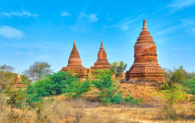 Wall Mural - Types of ancient stupas of Bagan, Myanmar