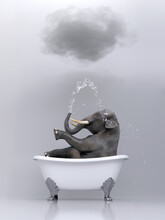 Elephant Relaxing In The Bath