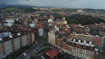 Wall Mural - Aviles, city of Asturias, Spain. Aerial Drone Footage