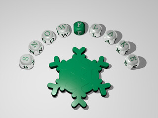 3D illustration of snowflake graphics and text around the icon made by metallic dice letters for the related meanings of the concept and presentations. christmas and background