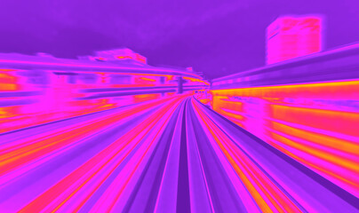 Canvas Print - Abstract high speed technology POV train motion blurred concept from the Yuikamome monorail in Tokyo, Japan