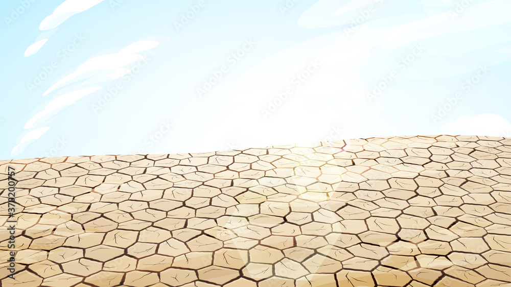 荒地の背景 乾燥してひび割れた大地の風景イラスト 昼 16 9 Wall Mural ふわぷか
