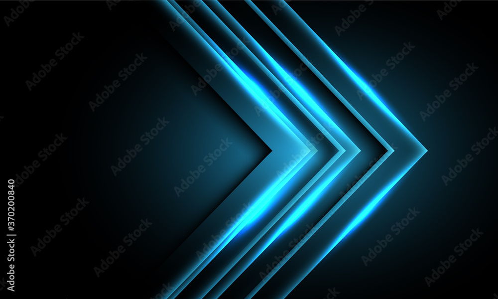 Abstract blue neon light arrow direction on black design modern ...