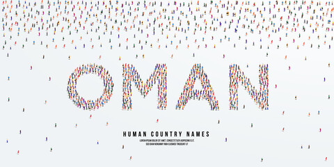 Human country name Oman. large group of people form to create country name Oman. vector illustration.