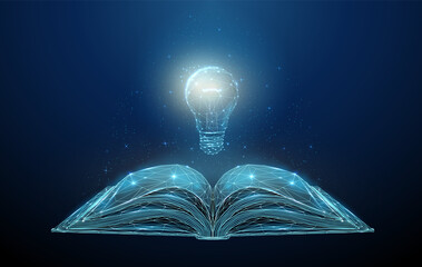 abstract low poly open book with light bulb