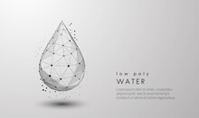 Falling Drop Of Water. Low Poly Style Design