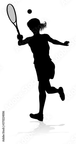 A tennis player woman silho...