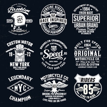 Set Of Vintage Motorcycle Labels, Badges, Logos And Design Elements.for T Shirt And Other Uses.