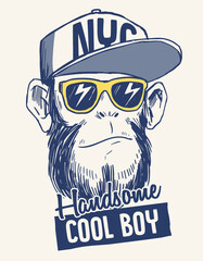 Wall Mural - Cool Monkey illustration with cool slogan for t-shirt and other uses.