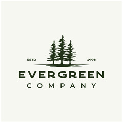 Wall Mural - Vintage Rustic Retro Evergreen, Pines, Spruce, Cedar trees logo design