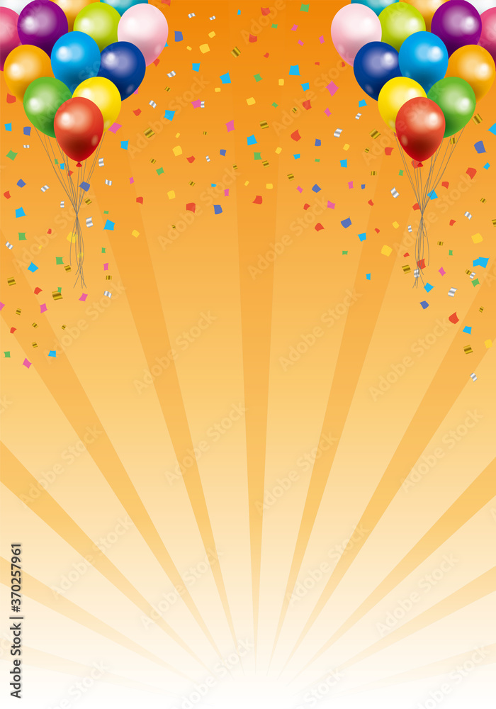 ハッピーで楽しそうなイメージの背景イラスト 空を飛ぶ風船バルーンと紙吹雪集中線バックグラウンド Background Illustration Of Balloons Wall Mural Globeds