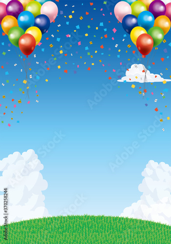 ハッピーで楽しそうなイメージの背景イラスト 青空を飛ぶ風船バルーン自然風景バックグラウンド Background Illustration Of Balloons Buy This Stock Vector And Explore Similar Vectors At Adobe Stock Adobe Stock