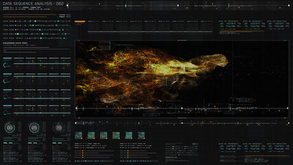 Wall Mural - futuristic holographic data sequence simulation of artificial neural networks intelligence analysis 