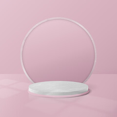 Poster - White and Pink Marble Circle Podium Display. Abstract Background for Product Presentation. 3d geometric shapes. Vector Illustration