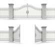 © mipan - Clay render of open and closed iron gate - 3D illustration
