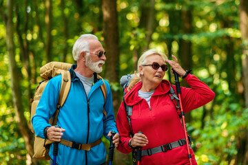 Senior couple have fun on hiking.