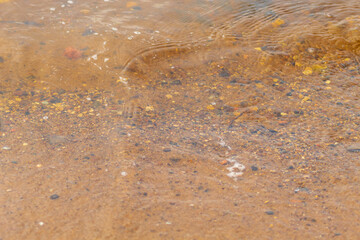 River in a small russian town close up on a sunny summer day