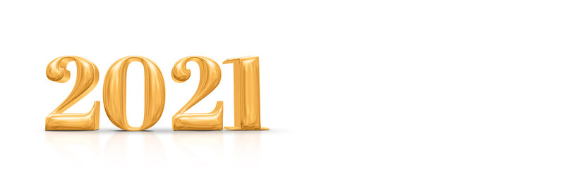 Aufkleber - 2021 happy new year golden number (3d rendering) on white studio room,Holiday card,Leave space for adding text.