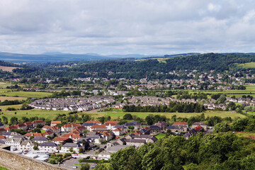 Stirling, Scotland - August 1, 2020, cute houses and fields in a small town in the countryside