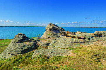 Picturesque rocks on the lake shore