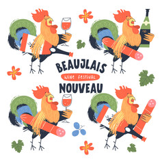 Wall Mural - Beaujolais Nouveau, a festival of young wine in France. Vector illustration, poster, invitation.