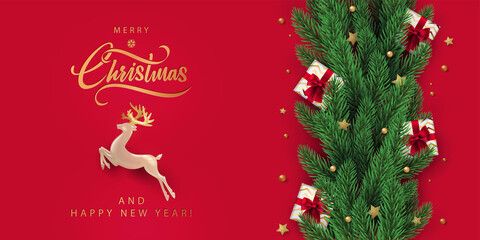 Wall Mural - christmas and new year greeting cards with xmas decoration. winter holiday poster or banner design i