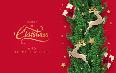 Wall Mural - christmas and new year greeting cards with xmas decoration. winter holiday poster or banner design i