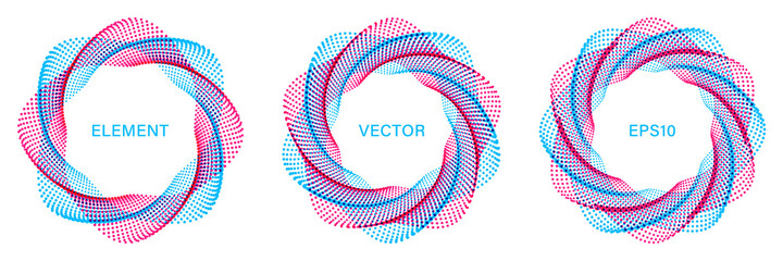 Wall Mural - set of colorful spiral dotted graphic elements on white background. geometric vector frames.