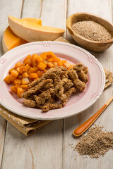 Canvas Print - breaded chicken with roasted pumpkin