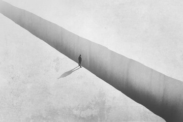 illustration of man walking on the edge, limit concept