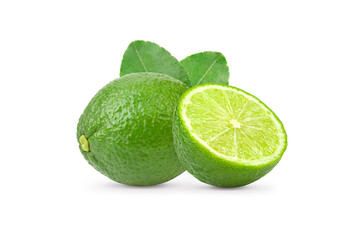 Poster - lime with leaf isolated on white background