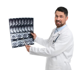 Poster - Orthopedist holding X-ray picture on white background