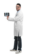 Sticker - Orthopedist holding X-ray picture on white background