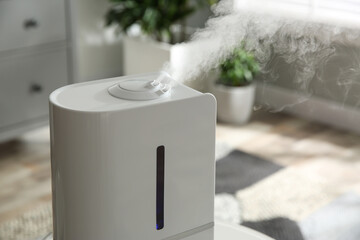 Wall Mural - Modern air humidifier at home, closeup view