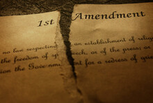 The First Amendment Of The US Constitution, Torn In Half