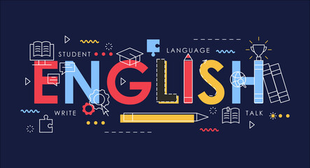 learn english thin line vector illustration for website interface design, books for student learning